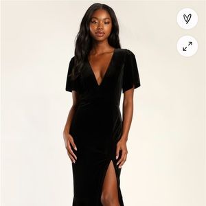 Lulus full length black velvet dress